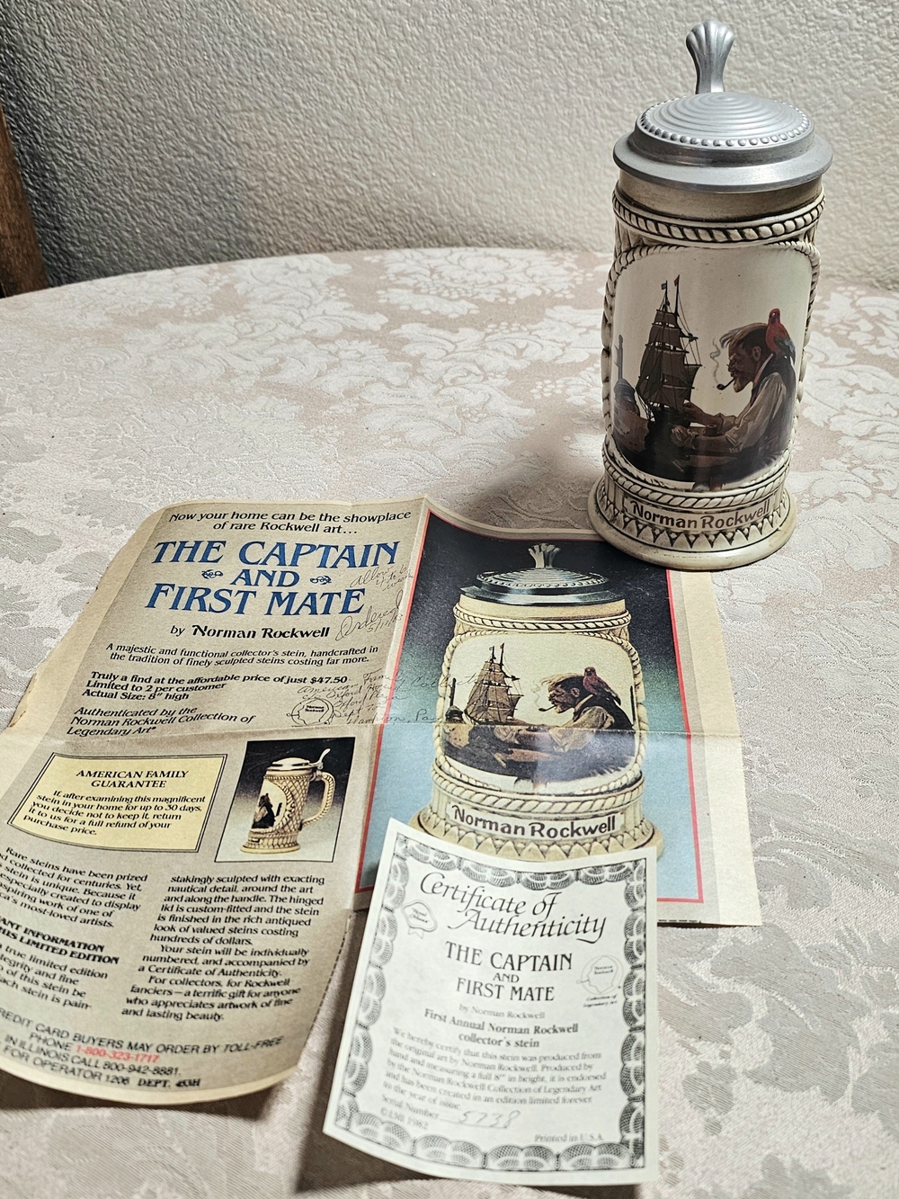 Vintage 1982 Norman Rockwell Beer Stein "The Captain & First Mate" with COA